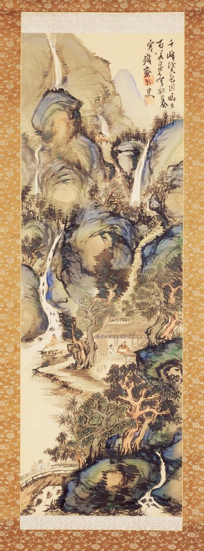 青と緑の風景 1910年代初期（掛軸：絹本墨彩彩） 作： Tessai Tomioka