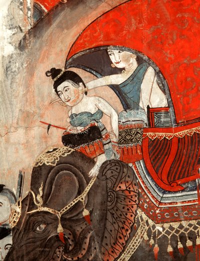 象に乗る姫と付き添い（壁画） 作： Thai School
