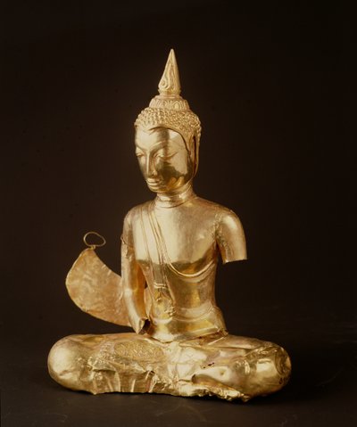 瞑想に座った仏像（腕がなくなっている）（金色） 作： Thai School