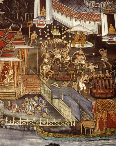 スコータイ時代の仏像の鋳造（壁画） 作： Thai School