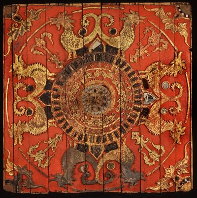 タイ北部のタイルー寺院の天井パネル 作： Thai School