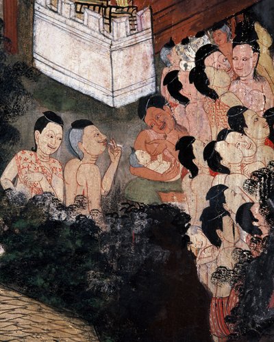 葬式で壁画を観る群衆（壁画） 作： Thai School