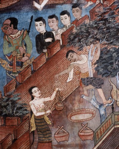 ワットプラシンのビハーンライカムの壁画の詳細 作： Thai School
