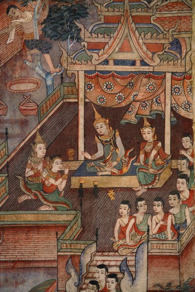 ワットプラシンのビハーンライカムの壁画の詳細 作： Thai School