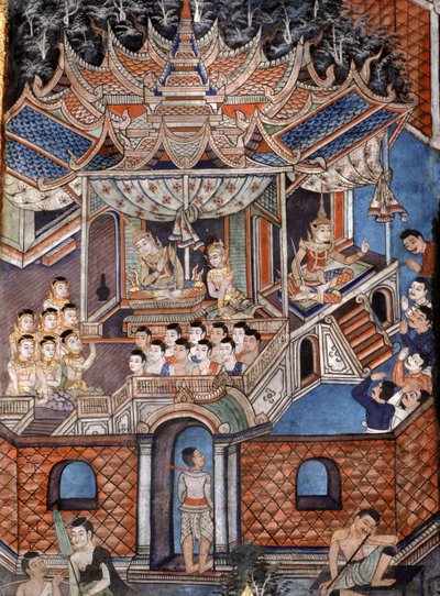 Sang Thong Tales（壁画）を描いたViharn laikamの壁画の詳細 作： Thai School