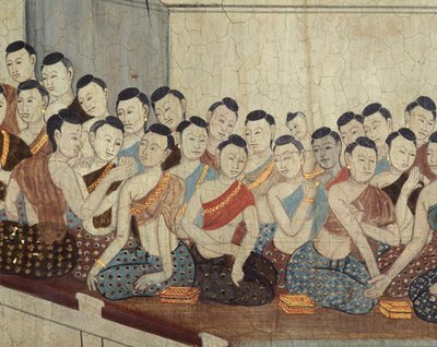 第4治世に典型的な服装とトリミングされた髪を持つ女性のグループ（壁画） 作： Thai School