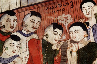 喫煙者、ワットプーミンの壁画の詳細（壁画） 作： Thai School