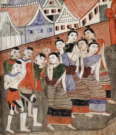 喫煙者、ワットプーミンの壁画の詳細（壁画） 作： Thai School
