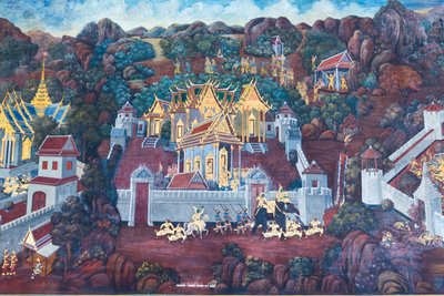 Mural depicting scenes from the Ramayana at Wat Phra Kaeo, the Royal Grand Palace, Bangkok, Thailand   1460634   ja       japanese Successfully Translated  Original: A view of Canton Translat: A view of Canton 1453368 ja japanese Successfully Translated Or 作： Thai School