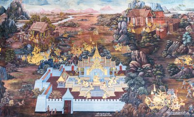 Mural depicting scenes from the Ramayana at Wat Phra Kaeo, the Royal Grand Palace, Bangkok, Thailand   1460636   ja       japanese Successfully Translated  Original: dc86d1cc9e7f Translat: dc86d1cc9e7f 1464743 ja japanese Successfully Translated Original:  作： Thai School