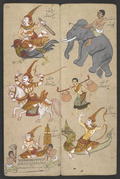 または、16455 f.10r、ゾディアックの動物、Prommachat (羊皮紙) から 作： Thai School