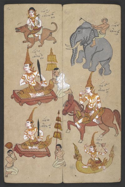 または、16455 f.12r、ゾディアックの動物、プロマチャット (羊皮紙) より 作： Thai School