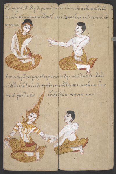 または 16455 f.19r、Prommachat (羊皮紙) からのカップルの幸運と不運の組み合わせ 作： Thai School