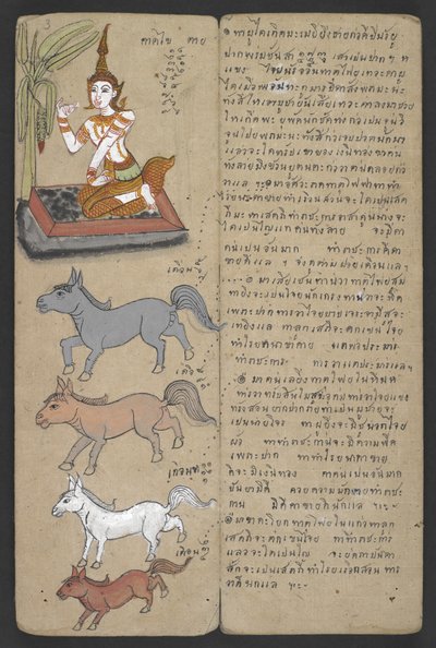 または、16455 f.3r、ゾディアックの動物、プロマチャット (羊皮紙) より 作： Thai School