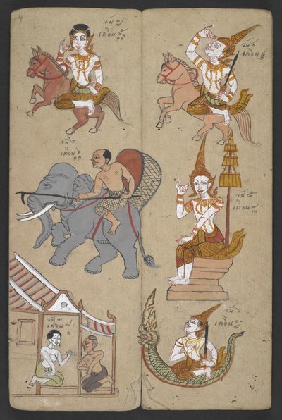 または、16455 f.4r、ゾディアックの動物、プロマチャット (羊皮紙) より 作： Thai School