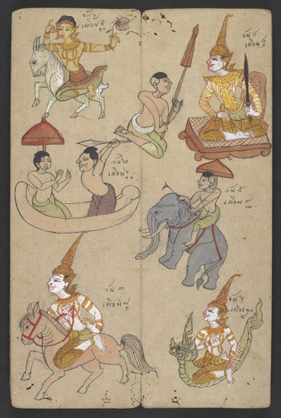 または、16455 f.6r、ゾディアックの動物、プロマチャット (羊皮紙) より 作： Thai School
