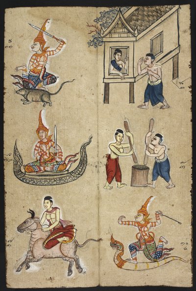 または 4830 「タイの占いマニュアル (Phrommachat)、干支に基づく星占いを含む」 (紙にインクとカラー) 作： Thai School