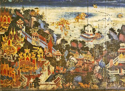 ラマキエン』の一場面を描いたワードローブの背面パネル（油彩・パネル） 作： Thai School