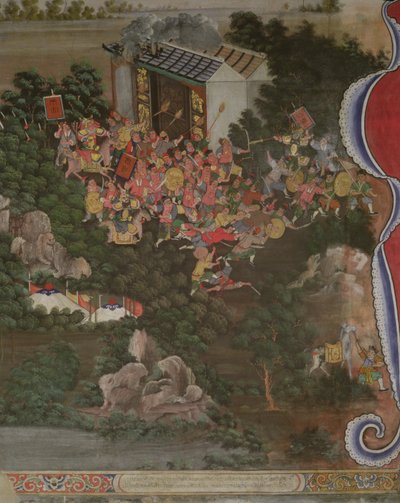 中国の影響を受けたシーン、サラゲン、ワットボウォンニウェットビハーラ、バンコク 作： Thai School