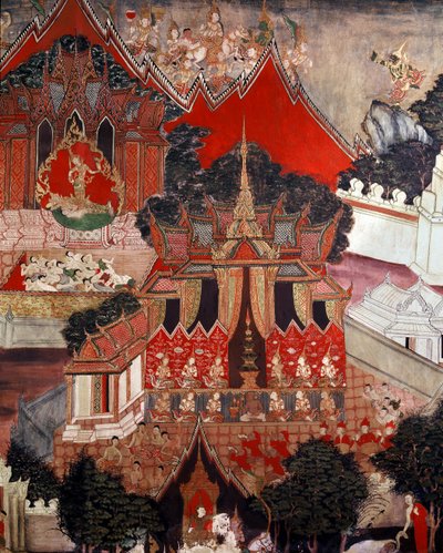 19世紀半ばの仏の生涯の風景（壁画） 作： Thai School