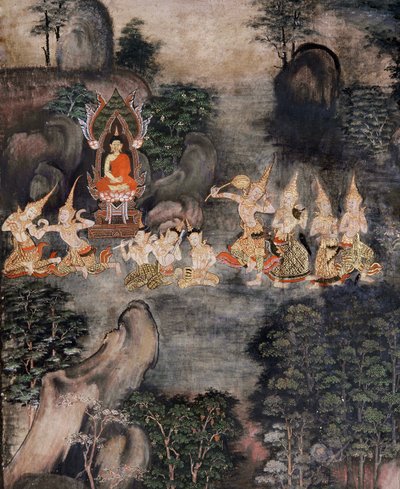 仏の誘惑（壁画） 作： Thai School