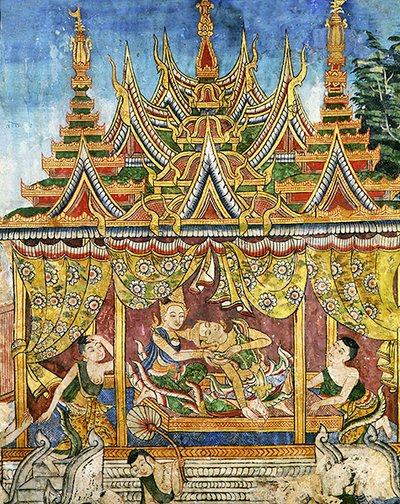 ウィハーン・ライカーン「ジャタカ・サン・トング」のエピソード（フレスコ画） 作： Thai School