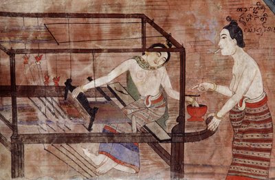 織りの女性（壁画） 作： Thai School