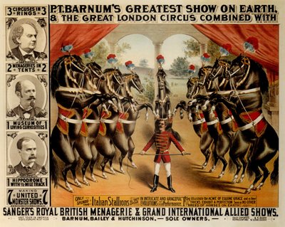 バーナムの地上最大のショー、1882 年 作： The Strobridge Lithographing Company