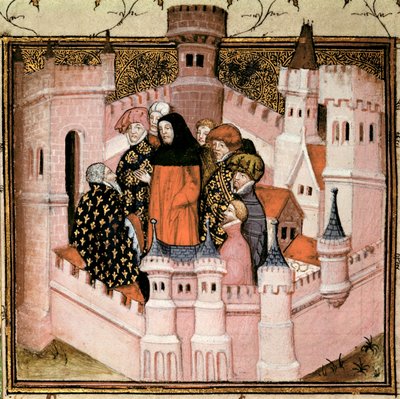 Harl 1319 f.37v リチャード 2 世がコンウェイでノーサンバーランド伯爵を受け取る、「Histoire du Roy d
