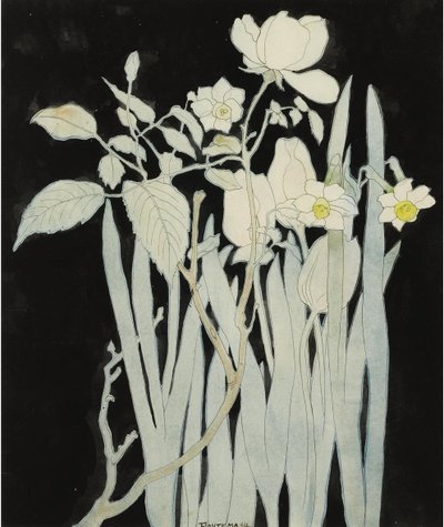 水仙とバラ パル ホイテマ、テオ ヴァン (1863-1917)。 紙に水彩、墨、サイズ：27,5x23 作： Theo van Hoytema