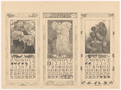 1910 年 7 月、8 月、11 月のカレンダー 作： Theo van Hoytema