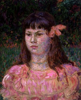 ピンクリボン（シルヴィ・ラコンブ）1890年代後半（ボードに油彩） 作： Théo van Rysselberghe