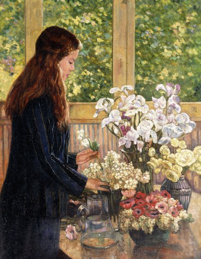 花瓶の花を持つ少女 作： Théo van Rysselberghe