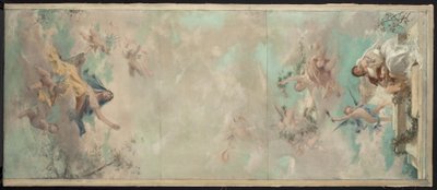 クールブヴォワ市庁舎の結婚会場のスケッチ：讃美歌の保護条例（下絵） 作： Theobald Chartran