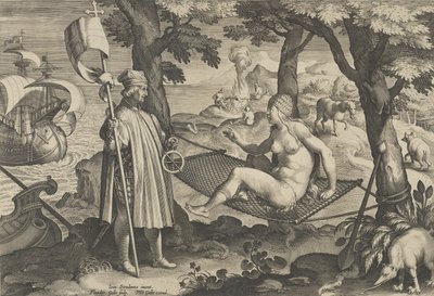 現代の新しい発明 [Nova Reperta], アメリカの発見, プレート1, ca..., 1600年頃。 作： Theodoor Galle