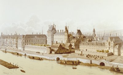1885年にルイ13世の治世にあった1622年のルーブル美術館とオテルデュプティブルボン 作： Theodor Josef Hubert Hoffbauer