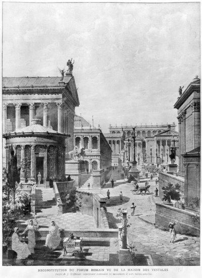 古代ローマフォーラム、1914（bw engraving） 作： Theodor Josef Hubert Hoffbauer