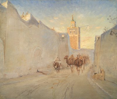 チュニジアの通りのラクダ 作： Theodor Philipsen