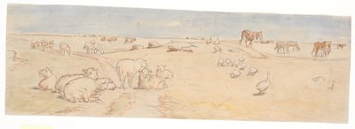ソルトホルムのヒツジとガチョウ (パンチボウル装飾用の下書き) 作： Theodor Philipsen