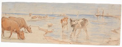 ソルトホルムの乗船地点付近の牛と子牛（パンチボウル装飾案） 作： Theodor Philipsen