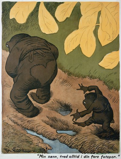 父の足跡に（水彩とペン） 作： Theodor Kittelsen