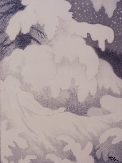 真珠とリネンで眠る女性 作： Theodor Kittelsen