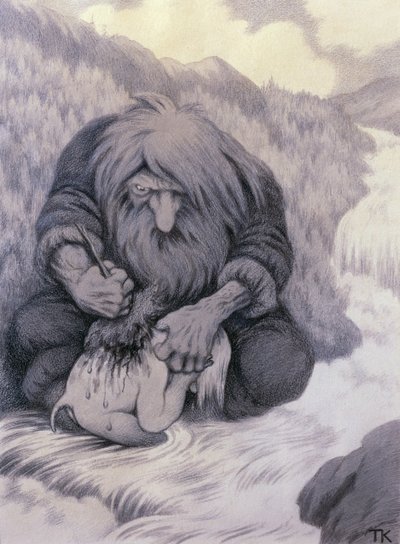 子供を洗うトロール 作： Theodor Kittelsen