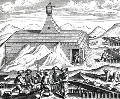 北極で熊を切り刻む1600年頃（エングレーヴィグ） 作： Theodor de Bry
