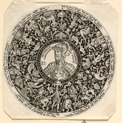 愚か者の司令官としてのアルバ公の肖像画が刻まれたタッツァのデザイン 作： Theodor de Bry