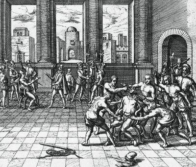 ピサロの軍隊によって絞首刑にされるインカ皇帝アタワルパ、7 月 26 日 作： Theodor de Bry