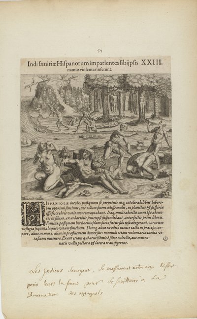 Indisaeuitiae Hispanorum Impatientes Sibi Psis/Manus Violentas Inserunt.XXIII.(『アメリカ』第4部より) 作： Theodor de Bry
