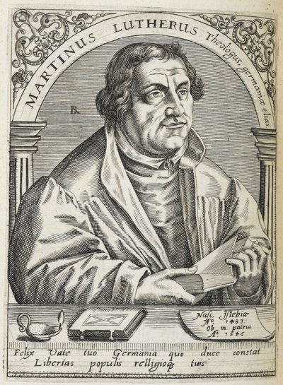 マルティン・ルター。 (1483-1546)。 ドイツの宗教改革者で宗教改革の創始者。 肖像画。 作： Theodor de Bry
