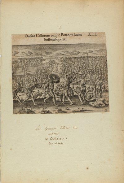 Outina Gallorum Auxilio Potanou Suum Hostem Superat.XIII.(書籍『アメリカ』第2部より) 作： Theodor de Bry