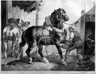 輓馬の装着（リトグラフ 作： Theodore (after) Gericault